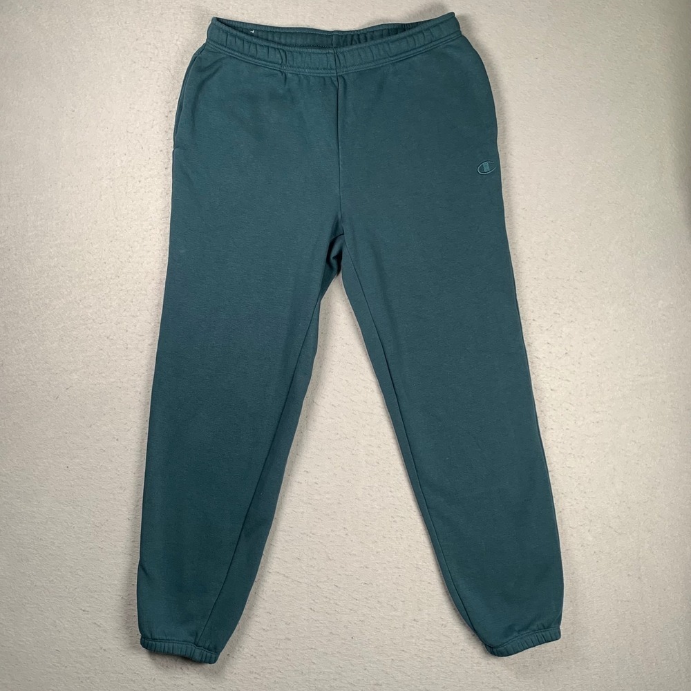 Champion Fleece Joggers Mens Medium Teal Green Sweatpants Athletic Lounge